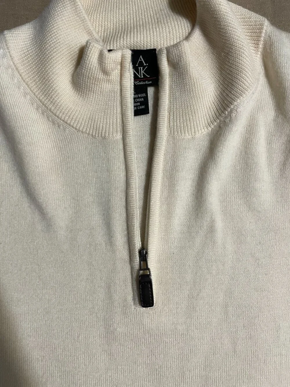 Jos A. Bank Merino Wool Sweater 1/4 Zipper‎ Men's Size XL Beige Preppy Grandpa